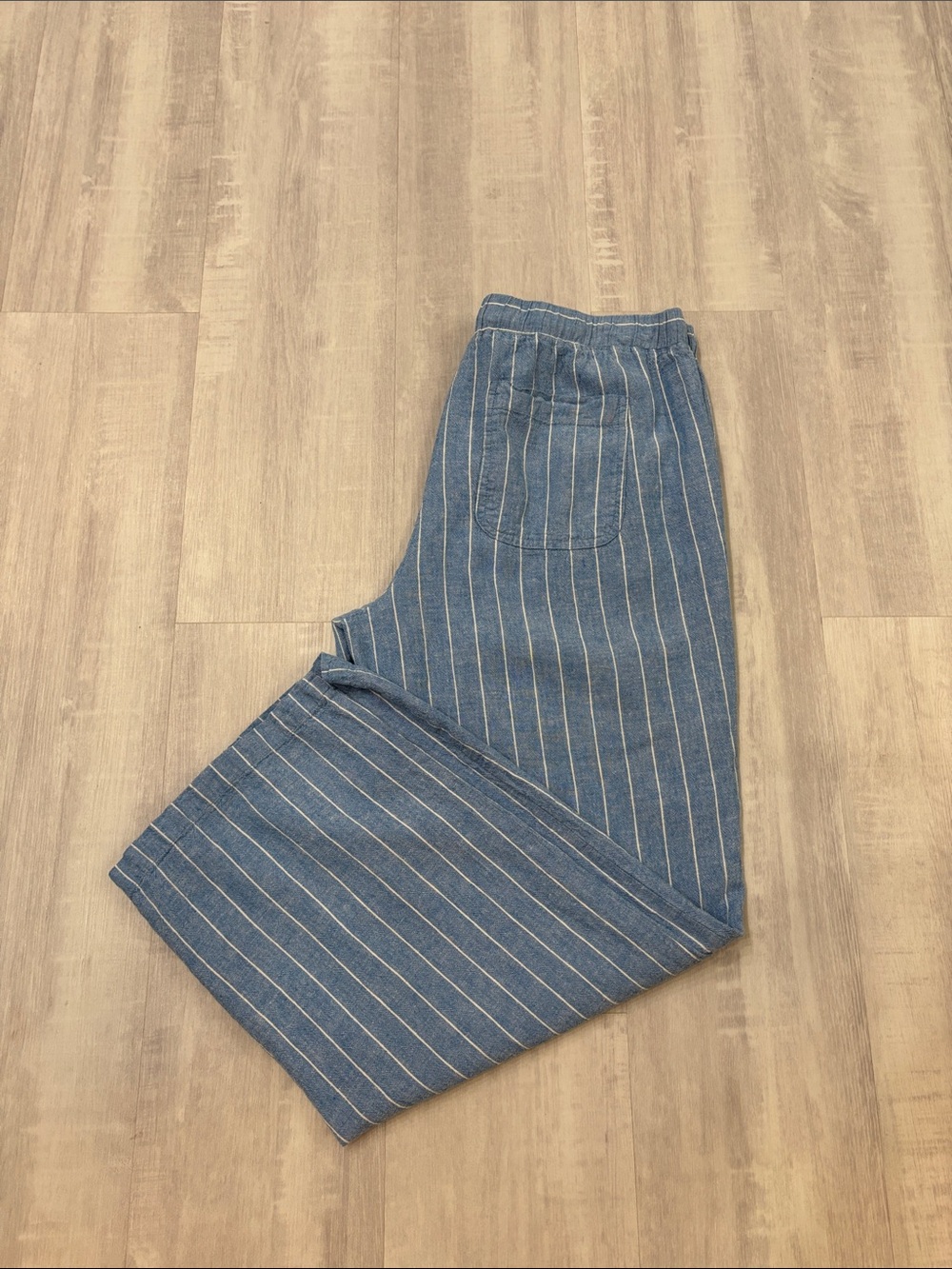 Land n Sea Wide-Leg Striped Blue Women's Pants Linen Blend Large